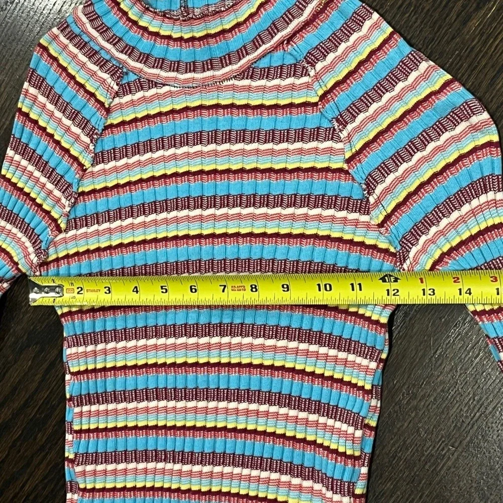 Free People Mirror‎ Striped Tee Mock Ruffle Cropped Long Sleeve Top Small Retro